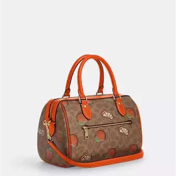 Coach Rowan Satchel Bag In Signature Canvas With Orange Print - Picture 2 of 7